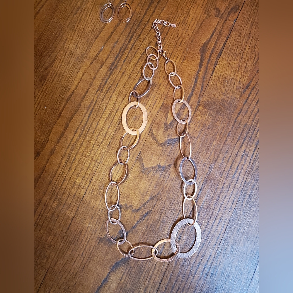 Copper oval chain necklace & matching earrings.   Great Condition! MOD retro